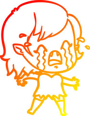 warm gradient line drawing cartoon crying vampire girl