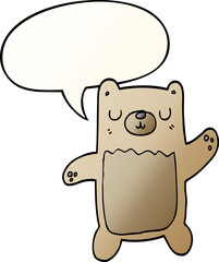 cartoon bear and speech bubble in smooth gradient style