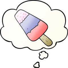 cartoon ice lolly and thought bubble in smooth gradient style