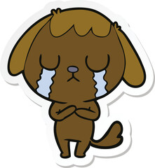 sticker of a cute cartoon dog crying
