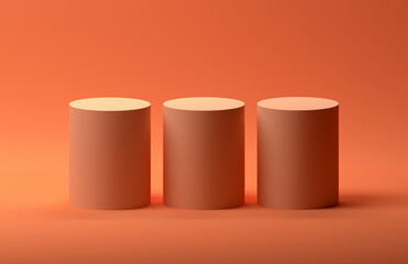 3d orange colors cylinder podium minimal studio background. Abstract 3d geometric shape object illustration render. Display for cosmetic perfume fashion and summer holiday product.