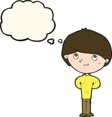 cartoon happy boy with thought bubble