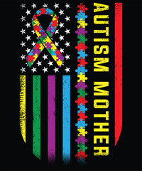 American Flag Autism Mother Awareness T-Shirt design. Autism Awareness Day T-Shirt Design Template, Illustration, Vector graphics, Autism Shirt, T-Shirt Design. autistic design, autism awareness
