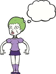 cartoon zombie monster woman with thought bubble