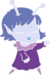 cute alien girl flat color style cartoon