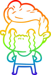 rainbow gradient line drawing cartoon man crying