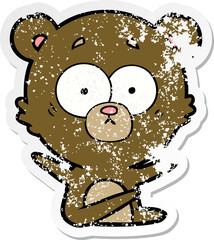 distressed sticker of a surprised bear cartoon