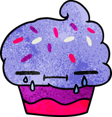 textured cartoon of a crying cupcake