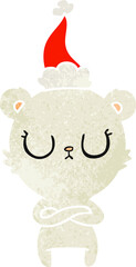 peaceful retro cartoon of a polar bear wearing santa hat