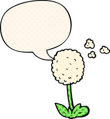 cartoon flower and speech bubble in comic book style