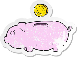 retro distressed sticker of a cartoon piggy bank