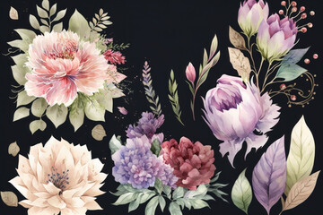 flowers with black background, card