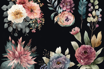 flowers with black background, card