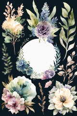 flowers with black background, card