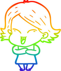 Obraz premium rainbow gradient line drawing happy cartoon girl