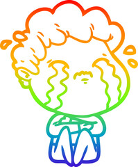 rainbow gradient line drawing cartoon man crying