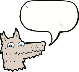cartoon wolf head with speech bubble