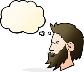 cartoon man with beard with thought bubble