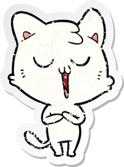 distressed sticker of a cartoon cat singing