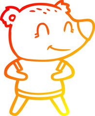 warm gradient line drawing friendly bear cartoon