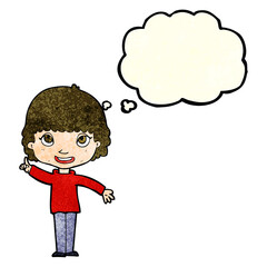 cartoon woman with idea with thought bubble