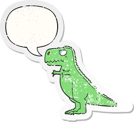 cartoon dinosaur and speech bubble distressed sticker