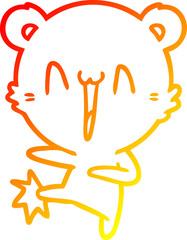 warm gradient line drawing happy bear kicking cartoon