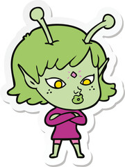 sticker of a pretty cartoon alien girl