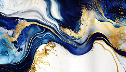 Golden and Blue Abstract Background with Watercolor Texture Created Using Generative Ai