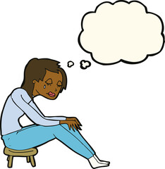 cartoon crying woman with thought bubble