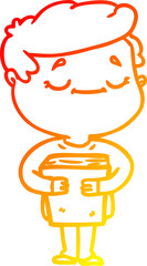 warm gradient line drawing cartoon peaceful man carrying book