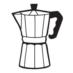 Hand drawn moka coffee pot in line design. Outlined isolated vector illustration