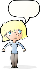 cartoon woman shrugging with speech bubble