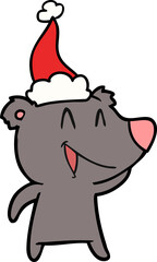 laughing bear line drawing of a wearing santa hat