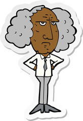 sticker of a cartoon big hair lecturer man