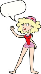 cartoon swimmer woman with speech bubble