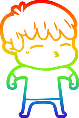 rainbow gradient line drawing cartoon curious boy