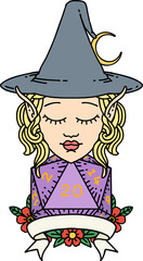 elf mage character with natural twenty dice roll illustration