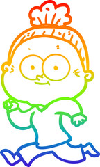 rainbow gradient line drawing cartoon happy old woman