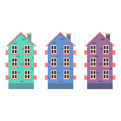 cartoon houses cottages. Building, city. Vector illustration.