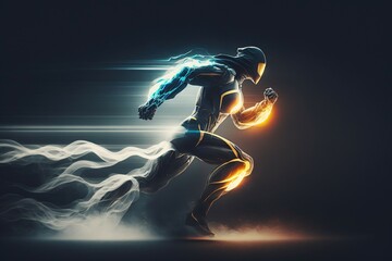 Fototapeta premium Trailblazing Tech: Cyborg's Rapid Run with Vortices. Generative ai