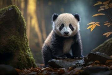 Cub's Cozy Hideaway: Panda's Enchanted Cave. Generative ai