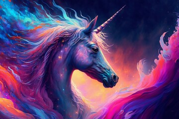 Obraz na płótnie Canvas Mythical Marvel: Colored Unicorn in Oils. Ai generative