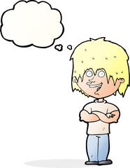 cartoon happy man with thought bubble