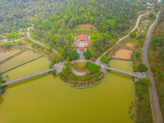 Aerial view of Hung King Temple, Phu Tho Province, Vietnam. On the traditional festival day.