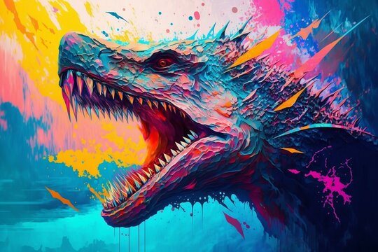 Predator's Palette: Dangerous Dynosaur in Dynamic Oils. Ai generative