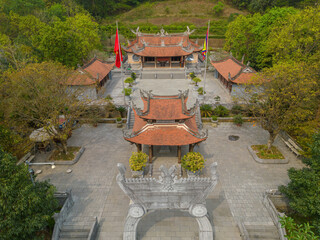 Aerial view of Hung King Temple, Phu Tho Province, Vietnam. On the traditional festival day.