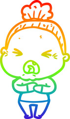 rainbow gradient line drawing cartoon angry old woman