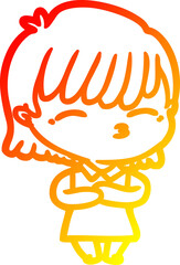warm gradient line drawing cartoon woman