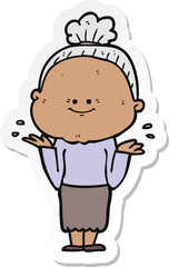 sticker of a cartoon happy old woman